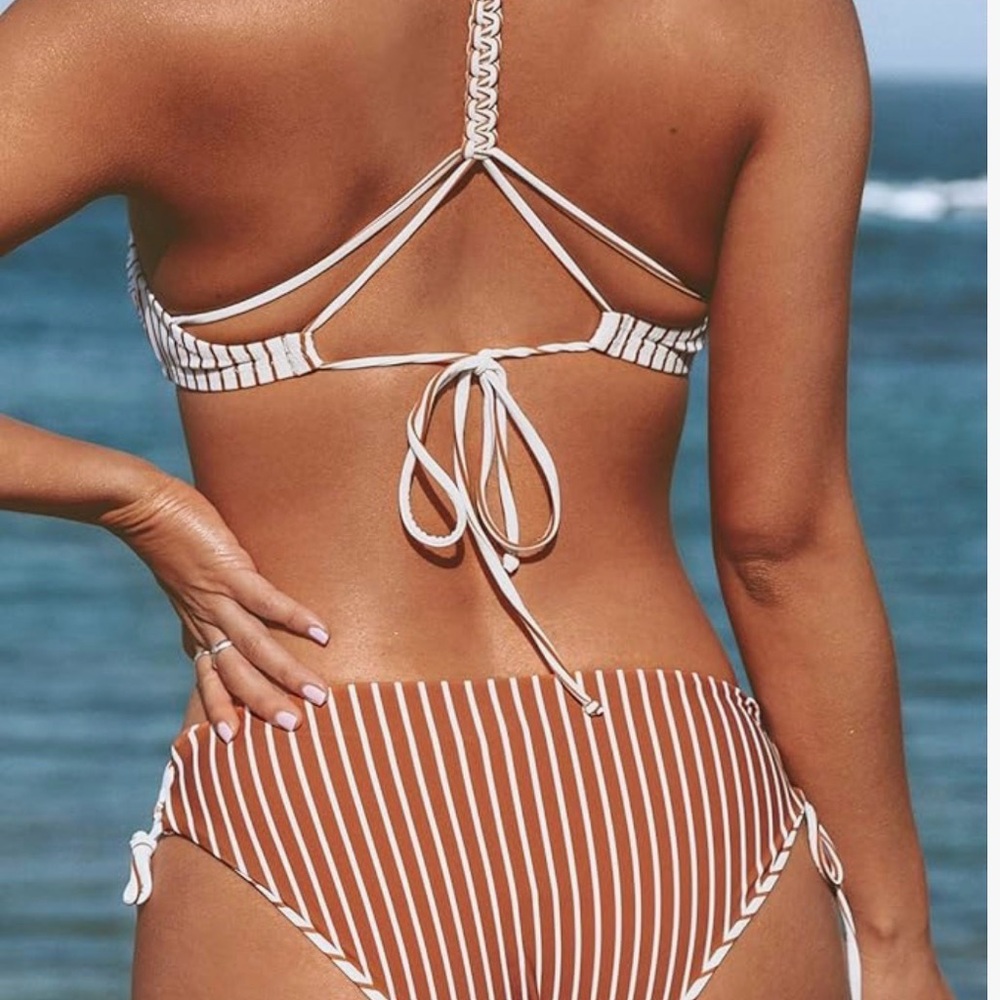 Cupshe Brown and White Striped Bikini
